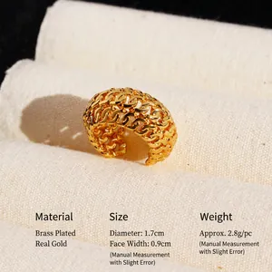 Gold plated brass chunky chain link ear cuff with a hollow minimalist metal texture