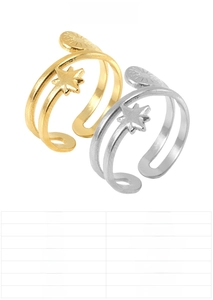 Detail of 18K vacuum plated titanium steel double-layer rings with star patterns