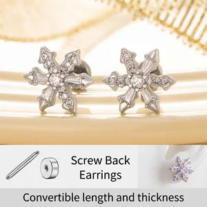 Snowflake Cartilage Stud Earrings Titanium Steel Copper Cubic Zirconia Screw Back Elegant Winter Jewelry For Women