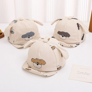Infant Toddler Corduroy Peaked Cap Cute Cartoon Puppy Embroidery 3D Ears Short Brim Warm Windproof Soft Baseball Hat For Baby