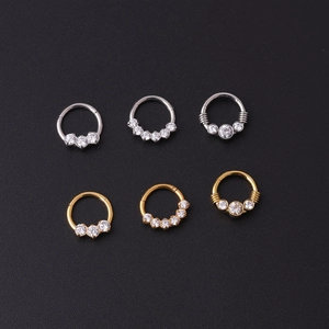 Set of 16G stainless steel nose rings with cubic zirconia in silver and gold finish