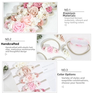 Detail of baby floral headbands with satin flowers and soft elastic nylon bands