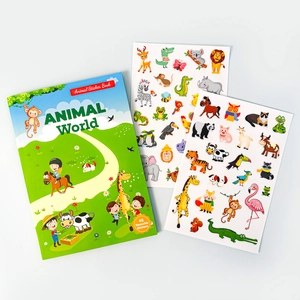 Detail of Animal World sticker book with 45 reusable stickers and colorful scenes