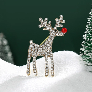 Élégante Broche Renne de Noël avec Strass Incrustés Or Argent Broches Cerf pour Femmes Accessoires de Décoration de Fête de Vacances