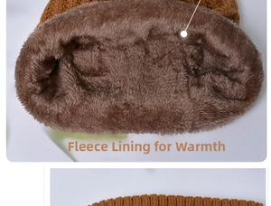 Nahaufnahme des dicken Fleecefutters der Strickmütze für maximale Wärme
