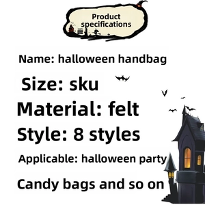 Detailed chart showing Halloween felt bag dimensions, materials, and styles available