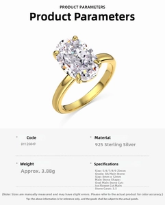 Detail showing 3.5ct oval ice-cut 8A zircon and 925 sterling silver ring specifications