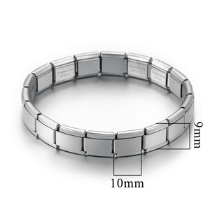 Bracelet à breloques italien en acier inoxydable argenté de 9mm avec maillons de 10mm
