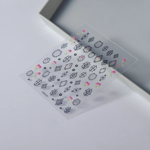French style nail stickers with pink flowers and black vintage frame designs, FEB-518