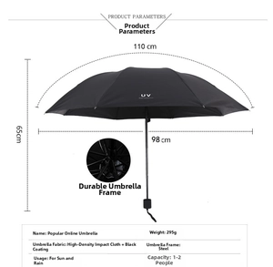 Esquema técnico que muestra el diámetro de 98cm y la altura del paraguas UV negro