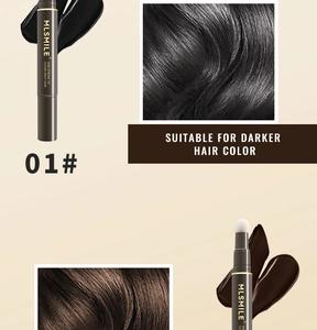 Detailed view of black hair touch-up pen covering gray roots with natural results