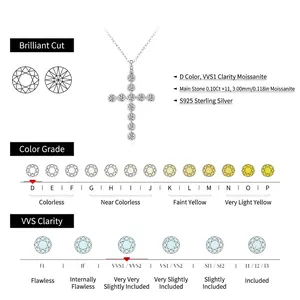 S925 sterling silver cross pendant necklace with 1.1ct D-color VVS1 moissanite stones
