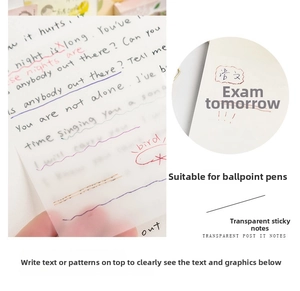 Transparent sticky notes on a book page showing clear visibility for taking study notes