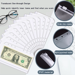 Detail of 6-hole translucent PVC zipper binders for A6 budget and cash organization