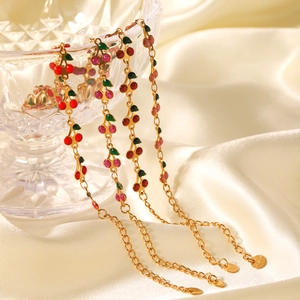 Fruit Flower Bracelet 18K Gold Plated Stainless Steel Drip Oil Cherry Daisy Leaf Pendant Fashion Jewelry For Women