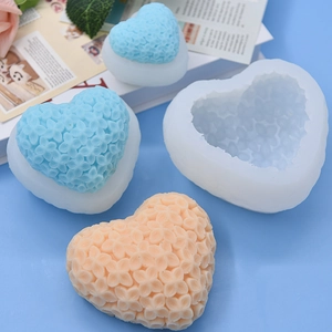 Silicone flower heart mold for DIY cake and candle making with textured hydrangea patterns