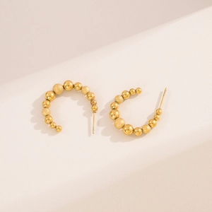 Fashion 18K gold plated stainless steel U-shaped earrings with polished and frosted beads