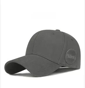 Side view of dark gray baseball cap with breathable eyelets and China patch embroidery
