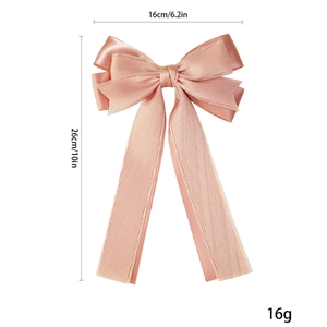 Pink double-layered ribbon bow hair clip with size dimensions 16x26cm on white background