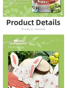 Detail of wooden Easter bunny sign featuring Happy Easter text and natural wood finish