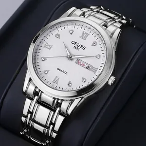 Men Quartz Wristwatch Stainless Steel Band Luminous Waterproof Day Date Display Business Fashion Analog Watch