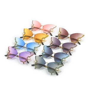 Frameless butterfly sunglasses with colorful rhinestones in multiple gradient color options