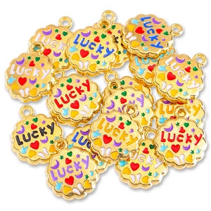 Colorful enamel Lucky alloy pendants with stars and moon patterns for DIY jewelry