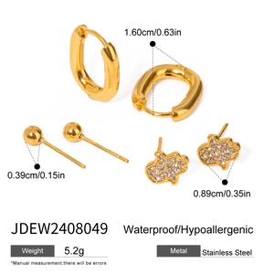Detailansicht von Edelstahl-Ohrring-Set inklusive Hamsa-Hand und Goldsteckern