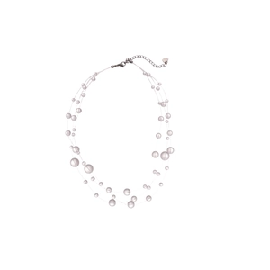 Three-layer beaded necklace with pink irregular crystal beads and silver lobster clasp