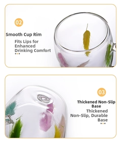 Detailed macro view of the smooth rounded rim and thickened base of the double-wall glass cup