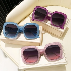 Chic oversized square sunglasses with glitter frames and gradient lenses in three colors