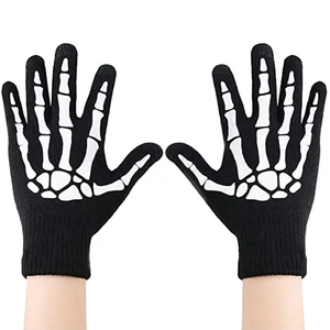 Luminous Halloween skull knit gloves with touchscreen fingers for festive cosplay