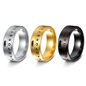 Spinner Ring 304 Stainless Steel Alphabet Letter Carved Rotatable Fidget Band For Men Unisex Fashion Jewelry Brushed
