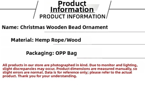 Specifications for Christmas wooden bead ornaments with hemp rope and OPP bag packaging
