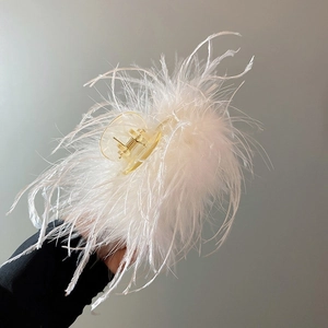 Elegant white feather hair claw clip in transparent plastic for stylish hair styling