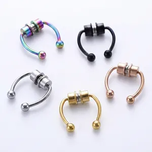 Five-color magnetic stainless steel horseshoe fake nose rings in a circular layout