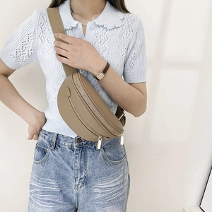 Women Waist Bag Chest Bag Litchi Grain PU Leather Adjustable Wide Strap Fashion Casual Crossbody Fanny Pack Half Moon