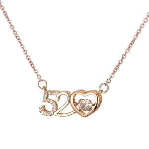 Rose gold stainless steel necklace featuring a floating diamond within a 520 heart pendant
