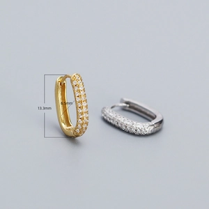 Sparkling S925 sterling silver U-shaped hoop earrings with zircon, size 13.3mm by 6.5mm