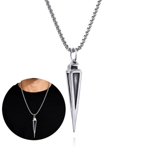 Pendant Necklace Men Titanium Stainless Steel Triangular Cone Arrowhead Punk Gothic Industrial Retro Minimalist
