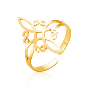 Adjustable golden stainless steel open ring with Celtic knot cut-out design