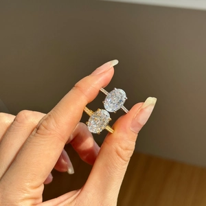 Luxurious S925 sterling silver ring with oval cut colorful cubic zirconia stones