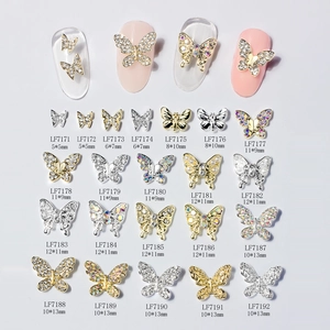 Various mini metal butterfly nail art charms with crystals and pearls in 22 styles