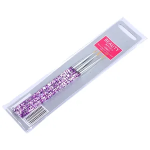 Professional 3pcs acrylic nail art brush set with purple glitter handles for liner painting