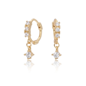 Élégantes boucles d'oreilles créoles en argent S925 doré avec zircons blancs étincelants
