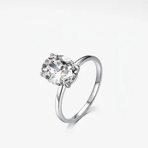 925 Sterling Silver Ring For Women With Oval Cubic Zirconia Elegant Prong Design Minimalist Jewelry Gift