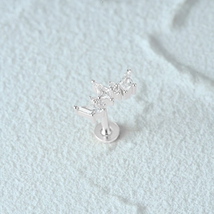 Detailed view of S925 silver flat back moon stud with clear geometric zircon stones