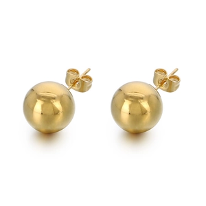 Minimalist 18k gold plated stainless steel ball stud earrings with polished mirror finish