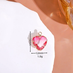 Gold-plated heart crystal pendant with red gradient and 16mm x 12mm size dimensions
