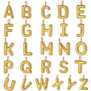 Full set of 26 gold stainless steel bubble letter charms with a shiny balloon design